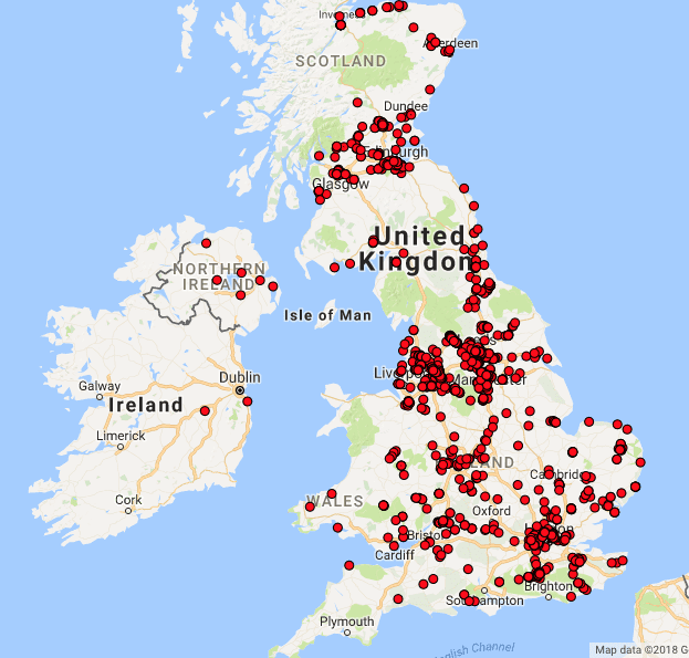 map of uk with knotweed hotspots